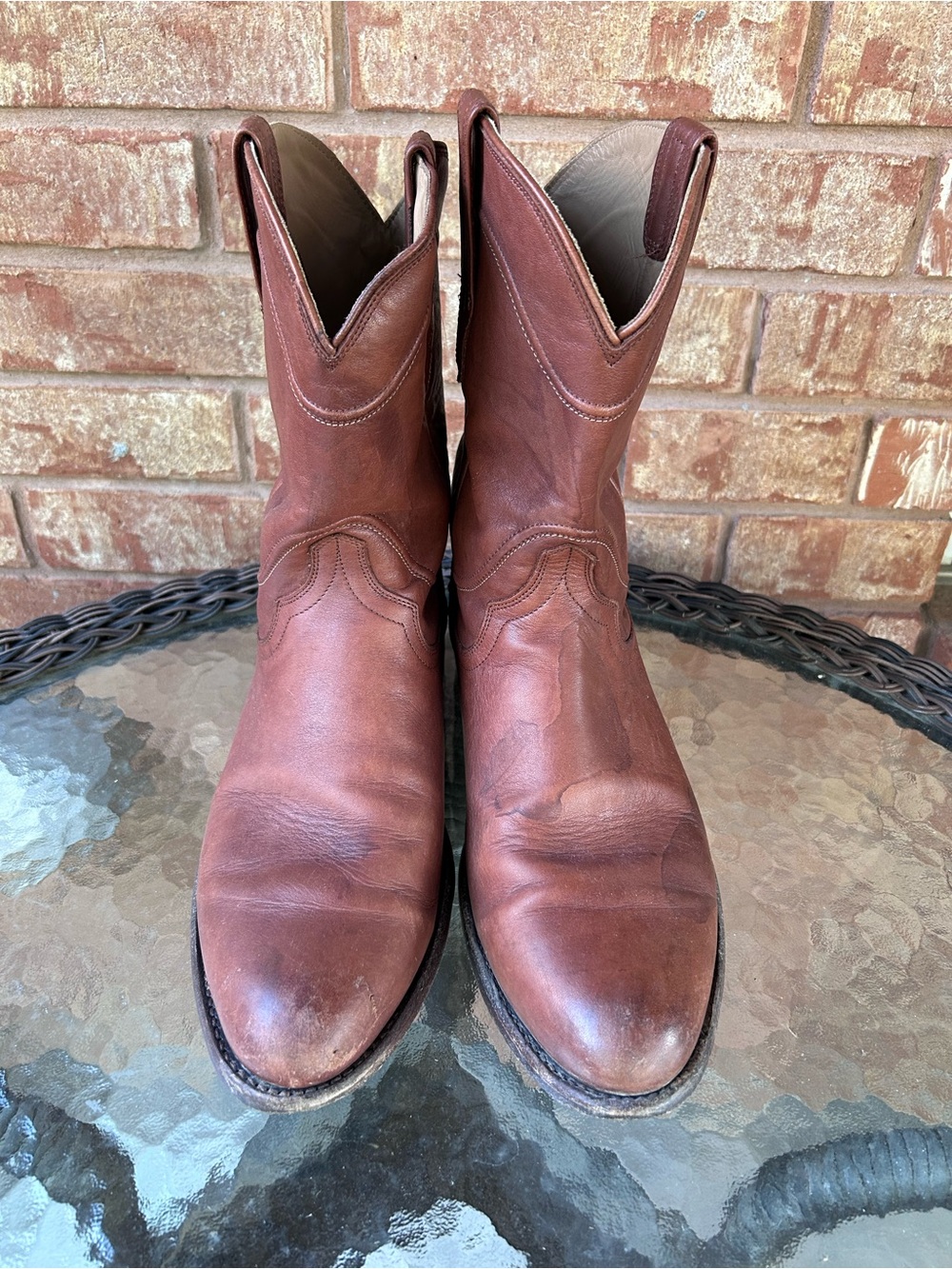 Tecovas The Earl Roper Brown Leather Western Pull On Boots Men's 12.5 D FLAWED